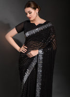 Vegaa Fashion Black Georgette Sequence Party Wear Saree - Distacart