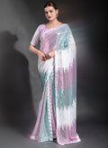 Vegaa Fashion Off White Georgette Sequence Party Wear Saree - Distacart