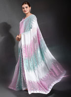 Vegaa Fashion Off White Georgette Sequence Party Wear Saree - Distacart