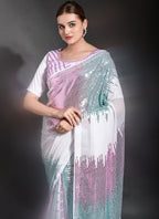 Vegaa Fashion Off White Georgette Sequence Party Wear Saree - Distacart