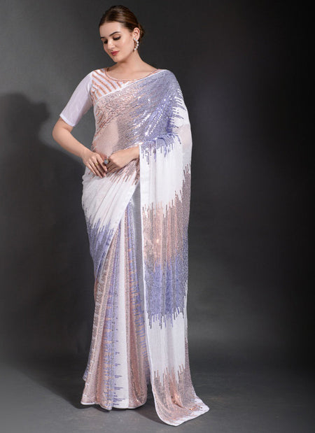 Vegaa Fashion Off White Georgette Sequence Party Wear Saree
