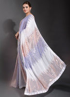 Vegaa Fashion Off White Georgette Sequence Party Wear Saree - Distacart