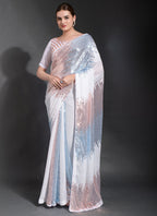 Vegaa Fashion Off White Georgette Sequence Party Wear Saree - Distacart