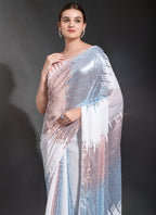 Vegaa Fashion Off White Georgette Sequence Party Wear Saree - Distacart