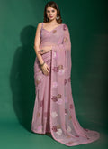 Vegaa Fashion Onion Pink Georgette Sequence Flower Work Saree - Distacart