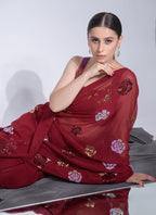 Vegaa Fashion Red Georgette Sequence Flower Work Saree - Distacart