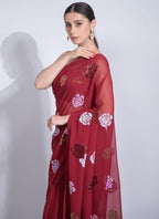 Vegaa Fashion Red Georgette Sequence Flower Work Saree - Distacart