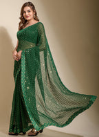 Vegaa Fashion Green Georgette Embroidered Party Wear Saree - Distacart