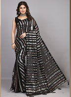 Vegaa Fashion Black Georgette Embroidered Party Wear Saree - Distacart