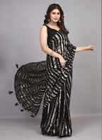 Vegaa Fashion Black Georgette Embroidered Party Wear Saree - Distacart