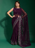 Vegaa Fashion Purple Georgette Embroidered Party Wear Saree - Distacart