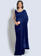 Vegaa Fashion Blue Georgette Sequence Party Wear Saree - Distacart