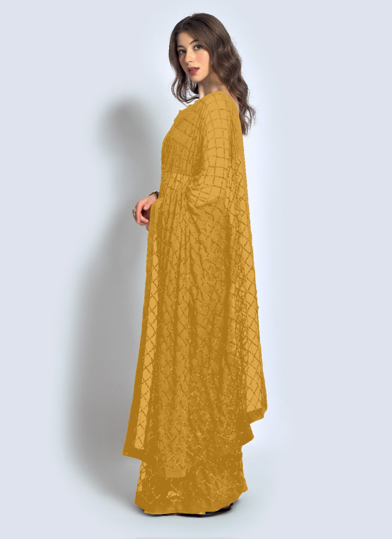 Vegaa Fashion Yellow Georgette Sequence Party Wear Saree - Distacart