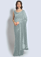 Vegaa Fashion Grey Georgette Sequence Party Wear Saree - Distacart