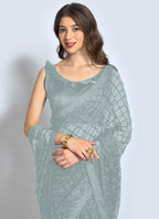 Vegaa Fashion Grey Georgette Sequence Party Wear Saree - Distacart
