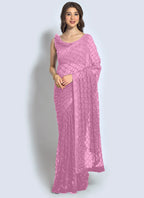 Vegaa Fashion Pink Georgette Sequence Party Wear Saree - Distacart