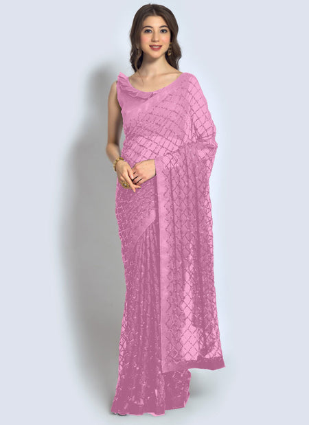 Vegaa Fashion Pink Georgette Sequence Party Wear Saree