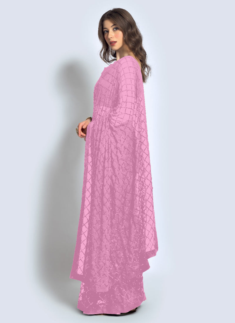 Vegaa Fashion Pink Georgette Sequence Party Wear Saree - Distacart