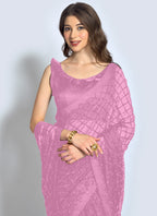 Vegaa Fashion Pink Georgette Sequence Party Wear Saree - Distacart