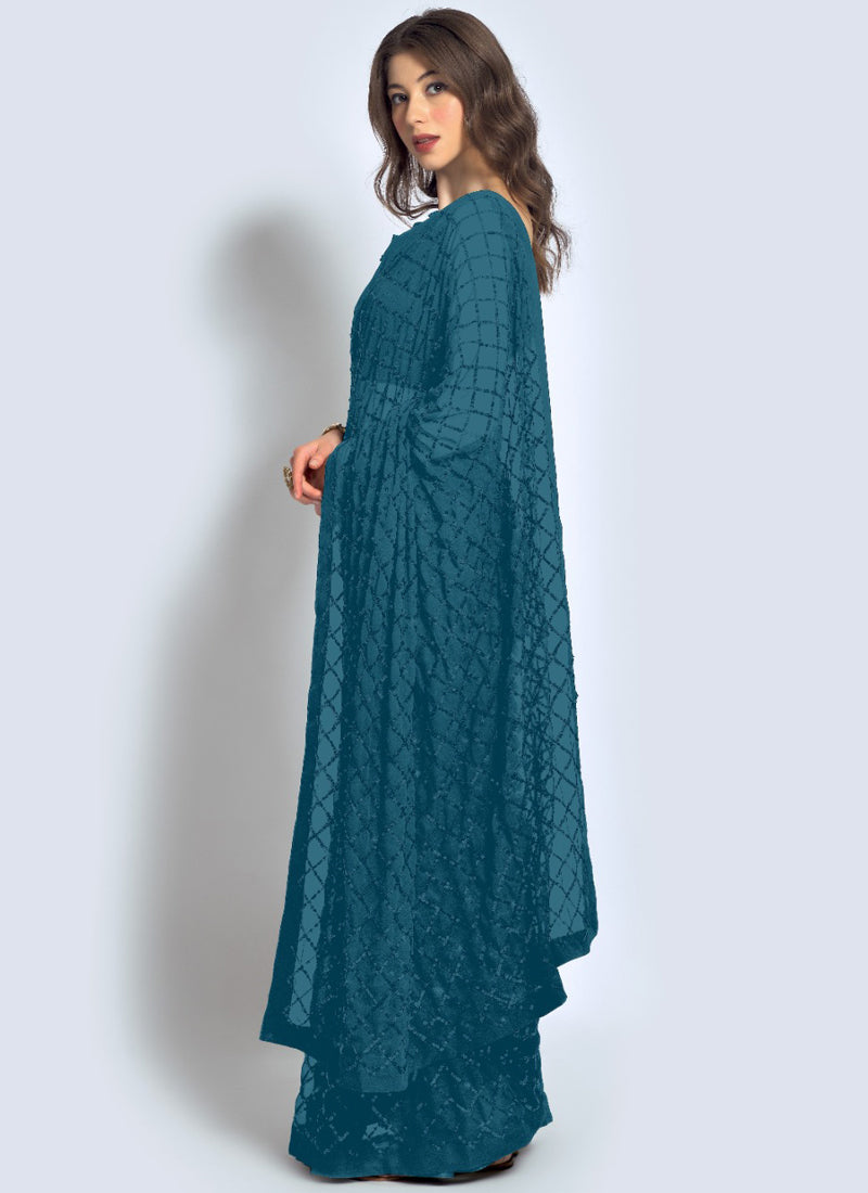 Vegaa Fashion Aqua Georgette Sequence Party Wear Saree - Distacart