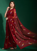 Vegaa Fashion Maroon Georgette Sequence Party Wear Saree - Distacart