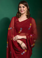 Vegaa Fashion Maroon Georgette Sequence Party Wear Saree - Distacart