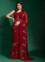 Vegaa Fashion Maroon Georgette Sequence Party Wear Saree - Distacart
