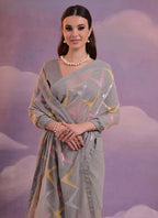 Vegaa Fashion Grey Heavy Georgette Sequence Work Saree - Distacart