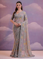 Vegaa Fashion Grey Heavy Georgette Sequence Work Saree - Distacart