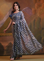 Vegaa Fashion Blue Georgette Leriya Print Designer Saree - Distacart