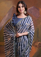 Vegaa Fashion Blue Georgette Leriya Print Designer Saree - Distacart