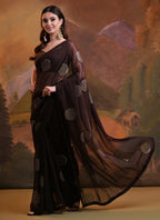 Vegaa Fashion Brown Heavy Georgette Sequence Work Saree - Distacart