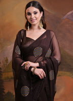 Vegaa Fashion Brown Heavy Georgette Sequence Work Saree - Distacart