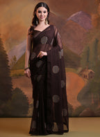 Vegaa Fashion Brown Heavy Georgette Sequence Work Saree - Distacart