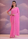 Vegaa Fashion Light Pink Grey Soft Georgette Sequence Work Saree - Distacart