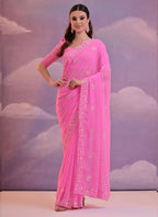 Vegaa Fashion Light Pink Grey Soft Georgette Sequence Work Saree - Distacart