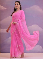Vegaa Fashion Light Pink Grey Soft Georgette Sequence Work Saree - Distacart
