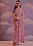 Vegaa Fashion Light Brown Grey Soft Georgette Sequence Work Saree - Distacart