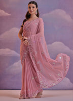 Vegaa Fashion Light Brown Grey Soft Georgette Sequence Work Saree - Distacart
