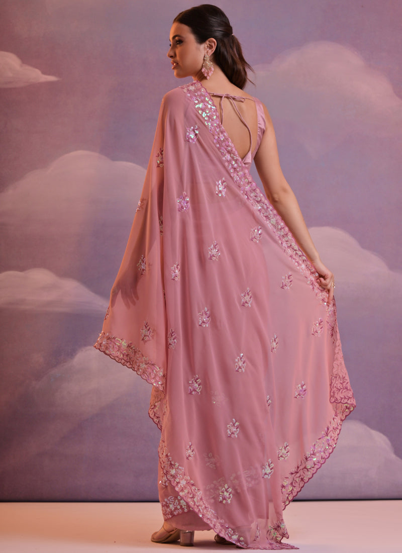 Vegaa Fashion Light Brown Grey Soft Georgette Sequence Work Saree - Distacart