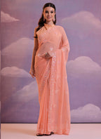 Vegaa Fashion Light Peach Grey Soft Georgette Sequence Work Saree - Distacart