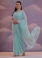 Vegaa Fashion Sky Blue Grey Soft Georgette Sequence Work Saree - Distacart