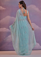 Vegaa Fashion Sky Blue Grey Soft Georgette Sequence Work Saree - Distacart