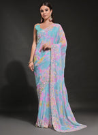 Vegaa Fashion Sky Blue Soft Georgette Sequence Work Saree - Distacart