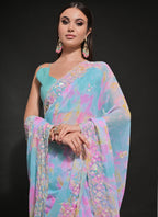 Vegaa Fashion Sky Blue Soft Georgette Sequence Work Saree - Distacart