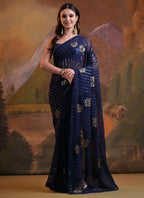Vegaa Fashion Navy Blue Soft Georgette Sequence Work Saree - Distacart