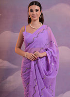Vegaa Fashion Levender Soft Georgette Sequence Work Saree - Distacart