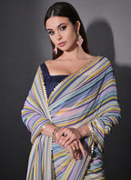 Vegaa Fashion Multicolor Georgette Leriya Print Sequence Saree - Distacart