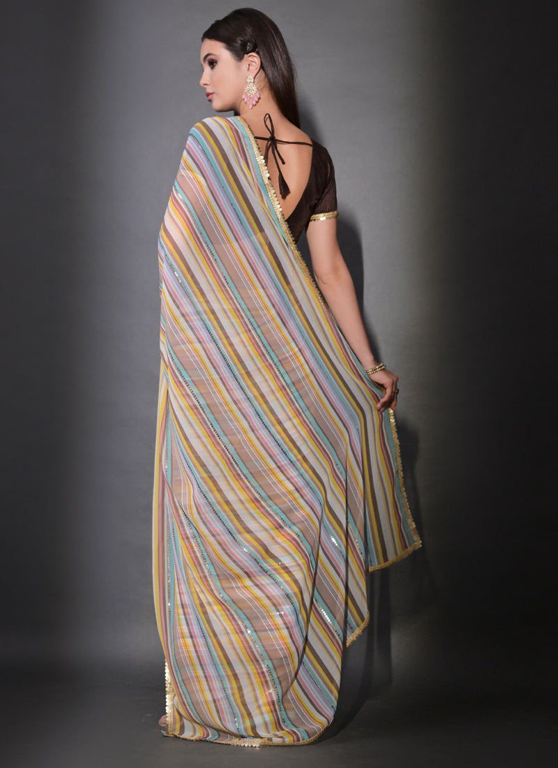 Vegaa Fashion Multicolor Georgette Leriya Print Sequence Saree - Distacart