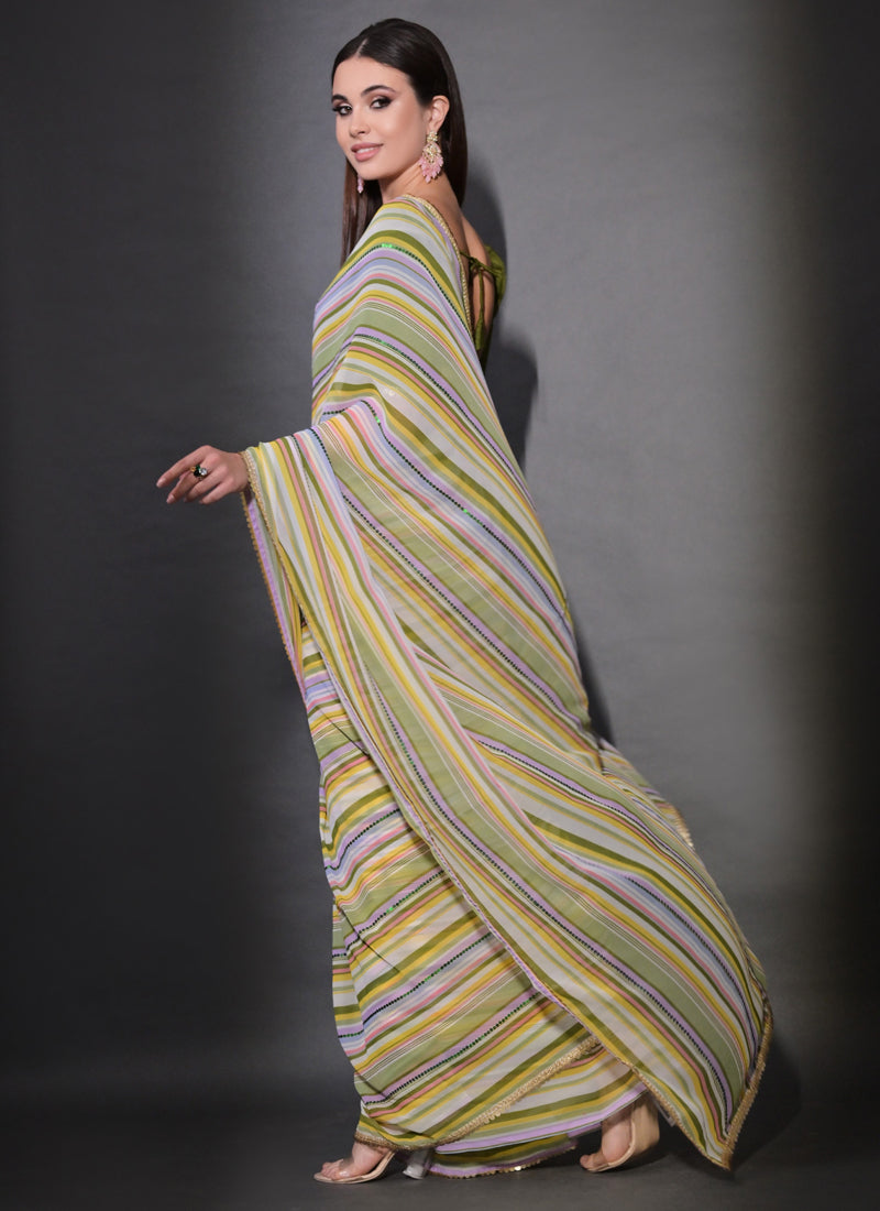 Vegaa Fashion Multicolor Georgette Leriya Print Sequence Saree - Distacart